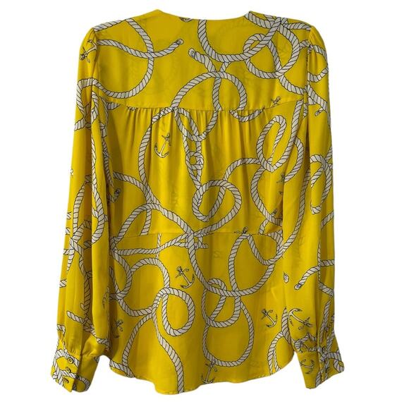 Cabi Knot Blouse Top Yellow Nautical Reef Anchors Sz S 5707 Preppy Sailor Chic - Picture 6 of 7
